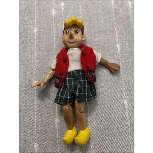 RARE Vintage Buratino Full Wood Body Jointed Pinocchio Doll With Felt Vest